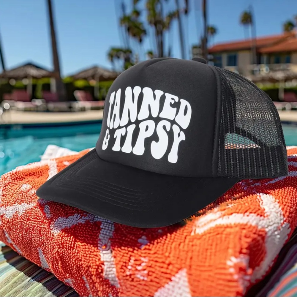 Tanned & Tipsy Black Trucker Hat